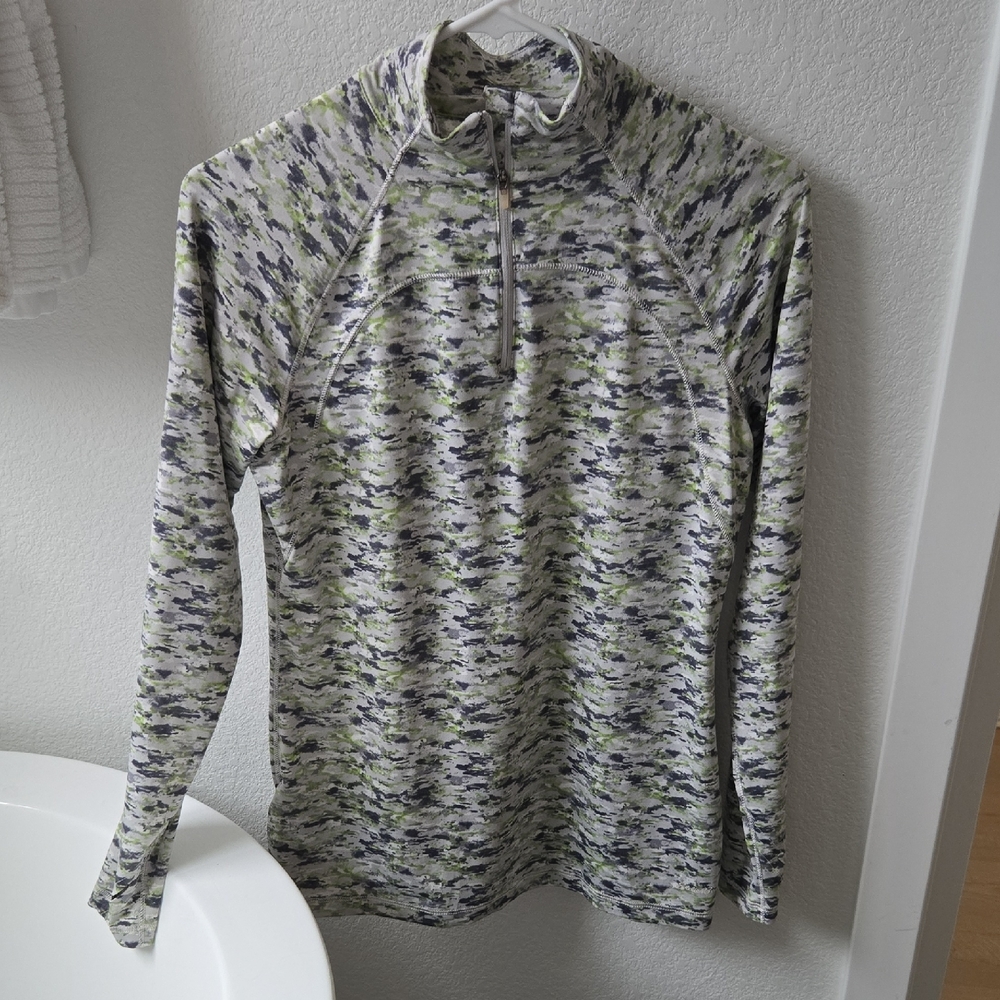 Eddie Bauer Green and Gray Patterned Hiking Top